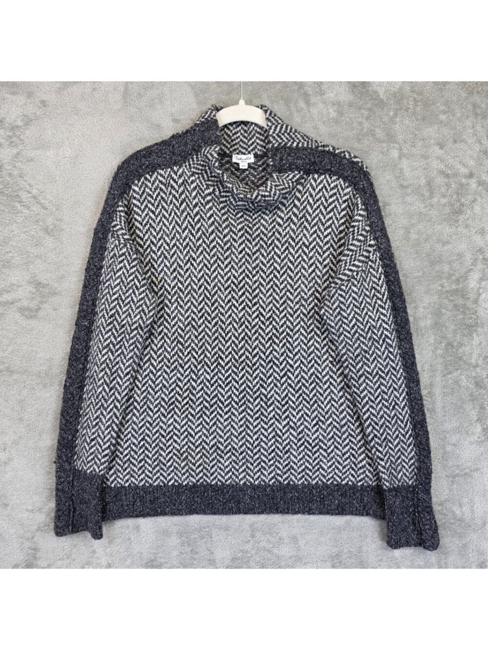 Splendid Sweater Womens Small Gray Herringbone Cowl Knit Pullover Wool Blend